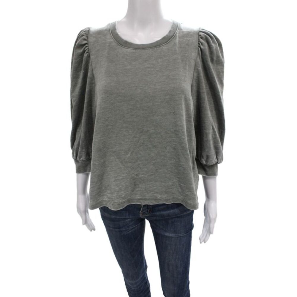 Splendid Women Pullover Sweatshirt 3/4 Sleeve Crew Neck Gray Size S